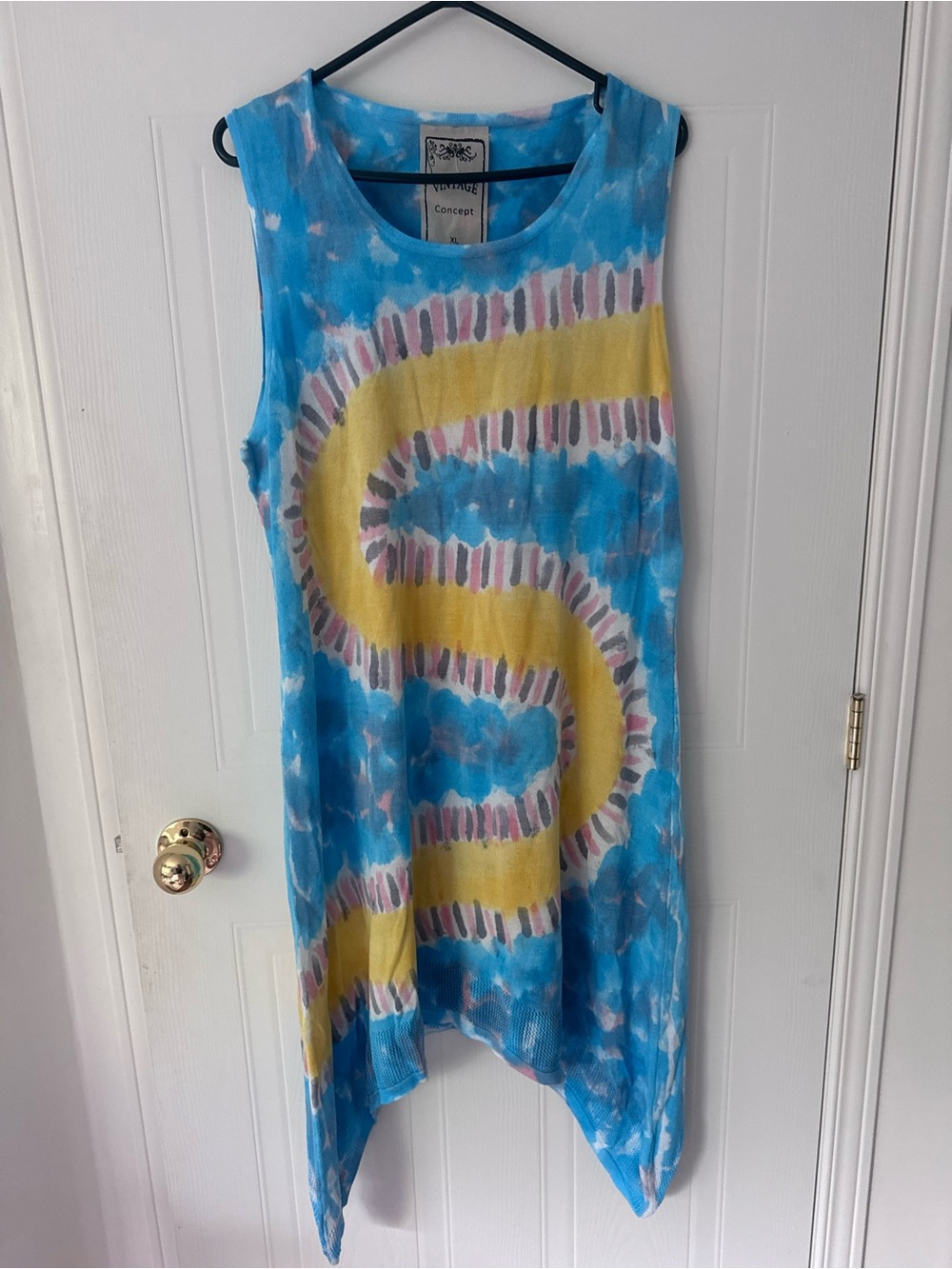 Concept by Rock & Candy Blue Tie-Dye Sleeveless Dress with Yellow Accent